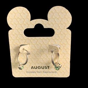DISNEY MICKEY MOUSE Swarovski Birthstone silver hoop earrings/August Peridot NWT